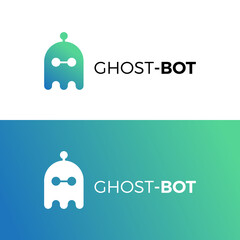 Ghost + robot. Ghost-bot logo. Icon vector.