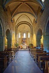 Poster - The interior of the beautiful church of Santa Maria and San Leonardo, divided into three naves covered by fourteenth-century cross vaults located at Artimino, Prato, Tuscany, Italy