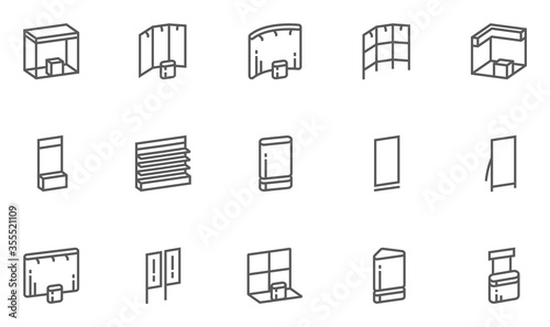 Cuadros en Lienzo Advertising Exhibition Banner Stands, Display Vector Line Icons Set