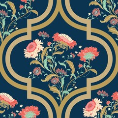 Wall Mural - Seamless  floral wallpaper. Seamless vintage pattern in Victorian style . Hand drawn floral pattern. Vector illustration