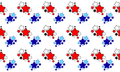 Stars. Blue and red. Bright print. Seamless vector illustration for wallpaper, fabric, packaging, textile.