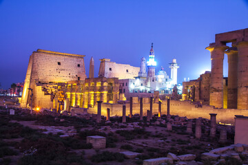 Ancient Luxor temple at night, UNESCO World Heritage site, Luxor, Egypt.