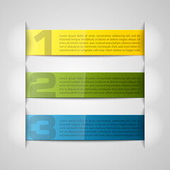 Leinwandbilder - Information infographic statistic vector presentation. Graphic composition for your business presentations. Three glossy strip for your annotations. Three color sticker for registration of proposals
