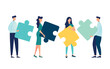 © Viktoria Kurpas - Business concept. Team metaphor. people connecting puzzle elements. Vector illustration flat design style. Symbol of teamwork, cooperation, partnership.