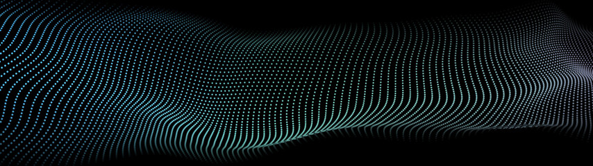 Poster - abstract gradient dynamic wave of particles. network of bright points or dots. big data. digital bac