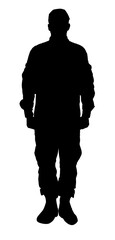 Wall Mural - Silhouette of soldier in uniform on white background. Military service