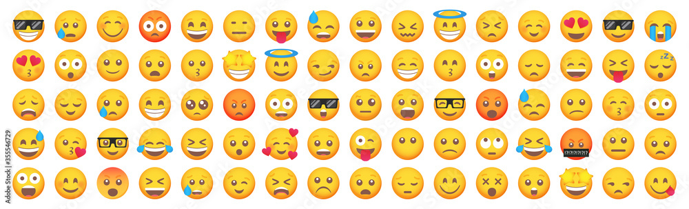 Big set of emoticon smile icons. Cartoon emoji set. Vector emoticon set - obrazy, fototapety, plakaty 