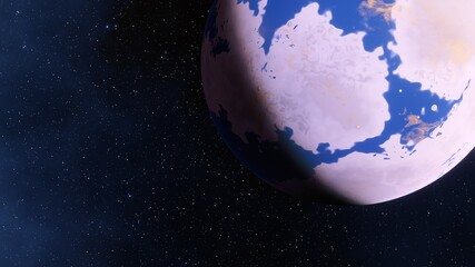 beautiful planet in far space, space background for design, outer space, planets in science fiction, exo-planet, earth-like planet 3d render