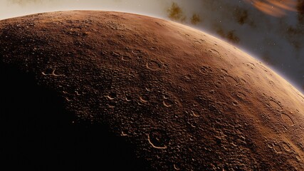 Wall Mural - mars planet, mars-like planet in deep space, martian landscape, red planet 3d render