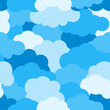 © Mooikunst - Cartoon blue sky cloud seamless pattern. limitless background, cloudy heaven layered effect. Flat cartoon air weather sign. Repeat ornament for paper wrap, fabric, print. Vector illustration