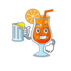 Sticker - A cartoon concept of mai tai cocktail with a glass of beer