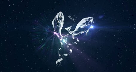 pisces. zodiac symbol - the fishes. astrological sign. horoscope. space flight through the constella