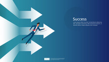 Business Success Illustration Concept With Arrow Up Graphic And Businessman Character For Financial, Vision Vector Background. Return On Investment ROI Chart Increase Profit.