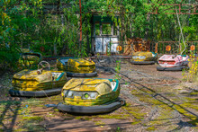Old Bumper Cars At Pripyat Amusement Park In The Ukraine