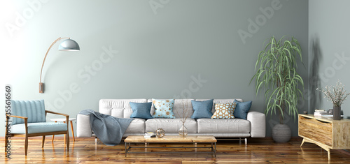 Cuadros en Lienzo Interior design of modern apartment, living room 3d rendering