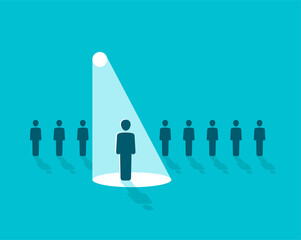 Recruitment or other people selection concept people row with spotlight selected one - creative visual for employment agency