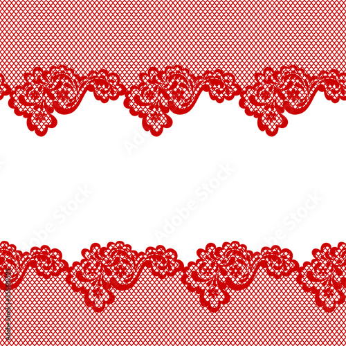 Cuadros en Lienzo Red lace horizontal seamless pattern border