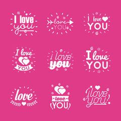 Canvas Print - I love you texts flat style icon set vector design