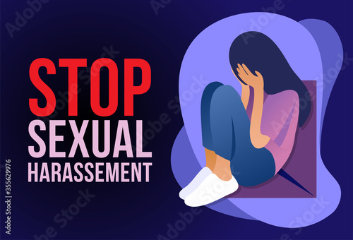 Fotografía Stop Sexual harassment - Sad crying beautiful girl in flat design