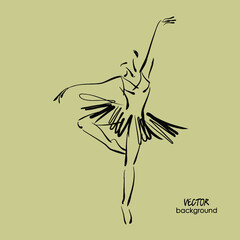 Poster - art sketched beautiful young ballerina with tutu in ballet dance on studio