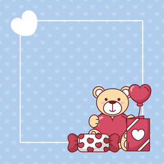 Wall Mural - Valentines day teddy bear with heart balloon and candy vector design