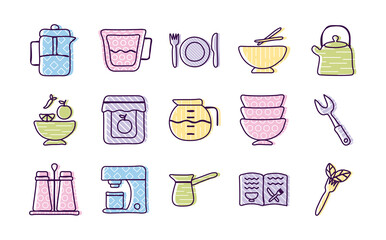 Canvas Print - Cook and kitchen line and fill style icon set vector design