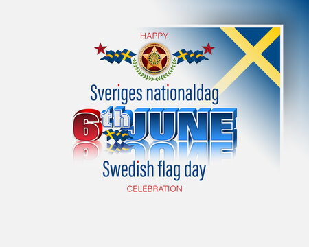 Holiday design, background with handwriting and 3d texts, national flag colors for National Day of Sweden celebration; Vector illustration 