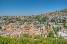 Aerial View Of Albaicin Neighborhood In Granada From Alhambra Fortress, Spain