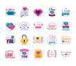 I love you texts flat style icon set vector design