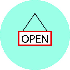 Open sign flat icon on blue background, vector symbol