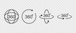360 degrees line icon. Rotation symbol isolated in transparent background. Vector illustration EPS 10.