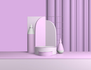 Poster - 3D rendering abstract display product, podium pastel pink background. Minimal advertising exhibition arch, decorative element, simple geometric form copy space. Premium light art mockup online trading