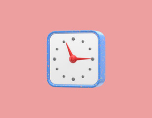 Poster - 3d rendering blue alarm clock with a red arrow on a pink
