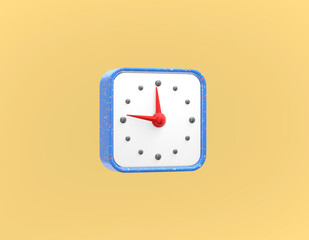 Poster - 3d rendering blue alarm clock with a red arrow on a yellow background.