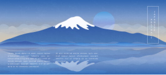 Wall Mural - oriental japanese style abstract pattern background design landscape view of blue sky lake and fuji 