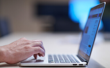 Wall Mural - Hands of young man over laptop keyboard