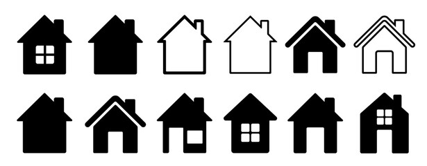 Home flat icon set vector illustration