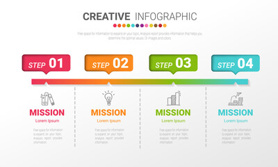 Colorful template business concept timeline arrows. Infographics layout with 4 steps, workflow history with diagram ,presentation and graph.