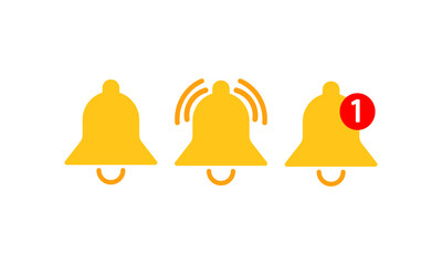 Poster - Notification icon set flat. Bell icons with the different status. New message on isolated background. Eps 10 vector