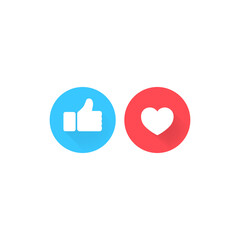 Poster - Thumbs up and heart icon flat on isolated background. Eps 10 vector