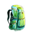 watercolor hiking camping backpack / Hand draw painted watercolor and ink illustration isolated on white background