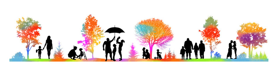 Family silhouettes on the nature. Vector illustration