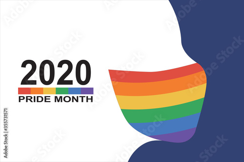 Cuadros en Lienzo Human silhouette with protective face mask colored in rainbow LGBT flag color and text pride month