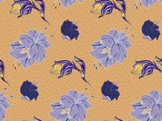 Poster - Image without seams. Beautiful pattern on a summer theme. Pattern consisting of  floral ornament and  glade. Background image.
