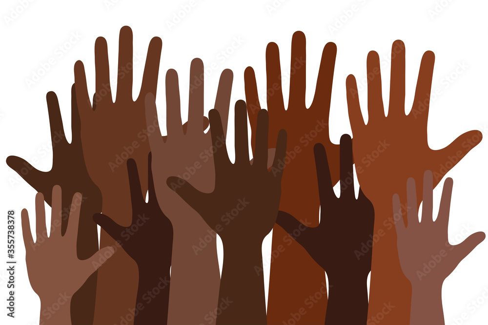 black lives matter words concept banner or poster with many black human hands, stock vector illustration - obrazy, fototapety, plakaty 