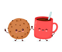 Cute Happy Funny Chocolate Cookie And Coffee Cup