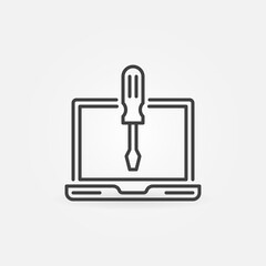 Poster - Laptop with Screwdriver linear vector concept icon or logo element