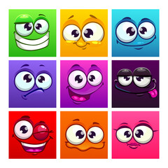 Canvas Print - Funny cartoon colorful square emoji faces. Comic avatars collection.