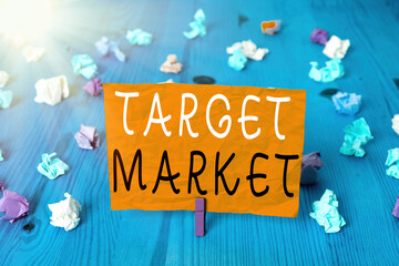 Poster - Conceptual hand writing showing Target Market. Concept meaning specific costumers to whom a company aims its marketing