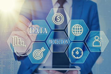 Poster - Text sign showing Data Protection. Business photo text safeguarding information away from a possible data breach